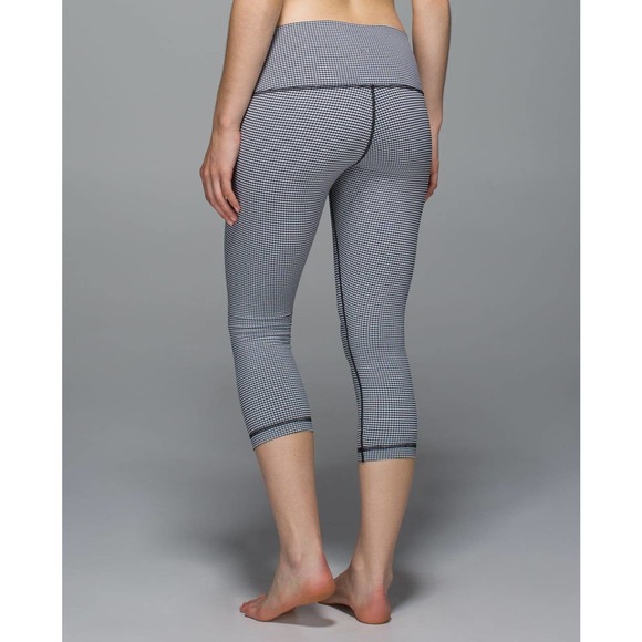 Lululemon Leggings 6 Wunder Under Crop Gingham Printed Navy Blue White Luon - Picture 4 of 15